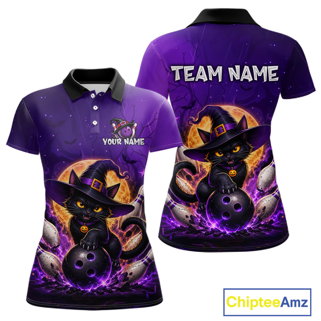 Custom Witch Cat Bowling Team Shirt Halloween Bowling Jersey Bowling Outfit