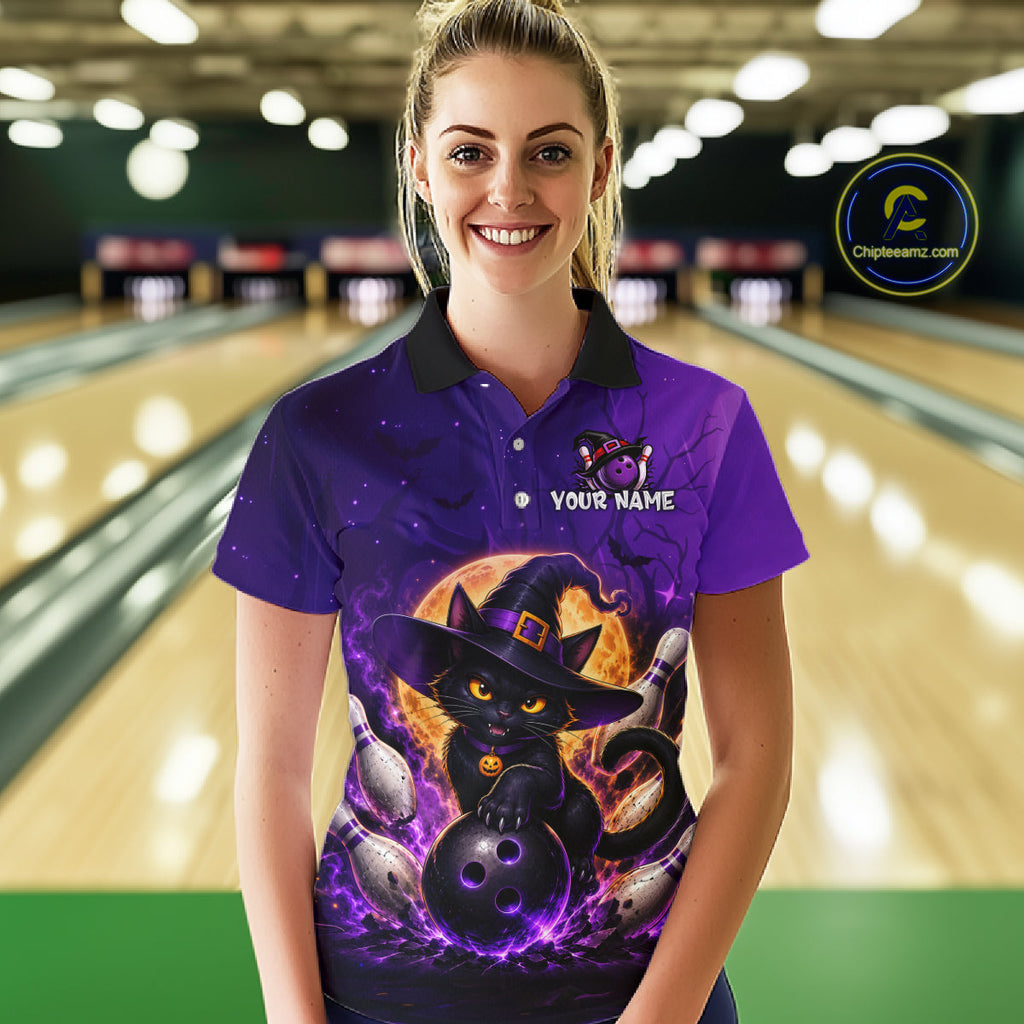 Custom Witch Cat Bowling Team Shirt Halloween Bowling Jersey Bowling Outfit