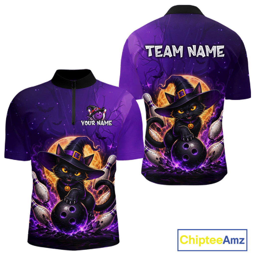 Custom Witch Cat Bowling Team Shirt Halloween Bowling Jersey Bowling Outfit