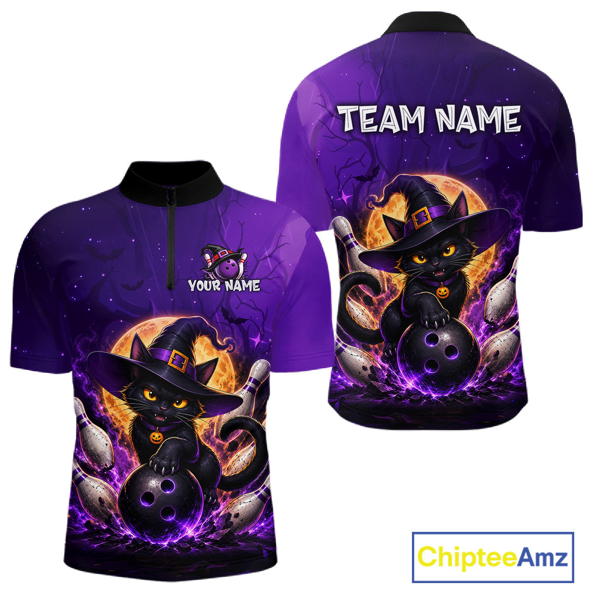 Custom Witch Cat Bowling Team Shirt Halloween Bowling Jersey Bowling Outfit