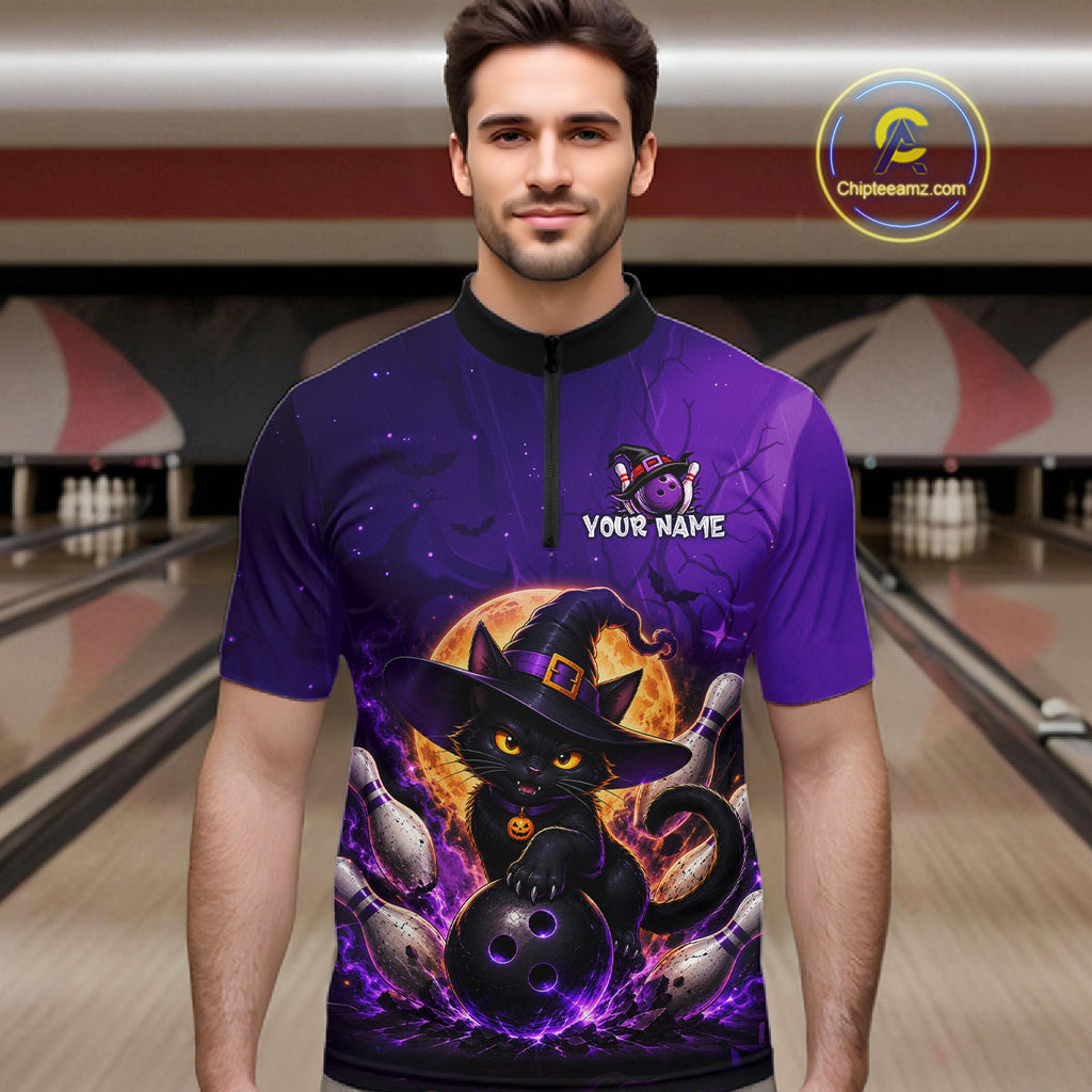 Custom Witch Cat Bowling Team Shirt Halloween Bowling Jersey Bowling Outfit