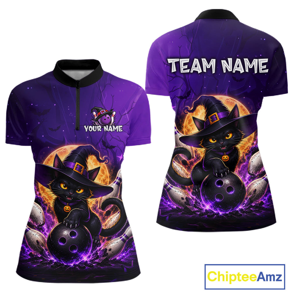 Custom Witch Cat Bowling Team Shirt Halloween Bowling Jersey Bowling Outfit