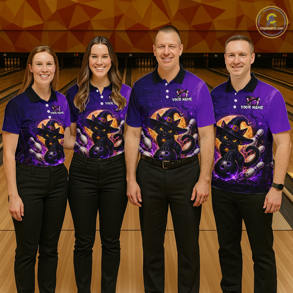 Custom Witch Cat Bowling Team Shirt Halloween Bowling Jersey Bowling Outfit
