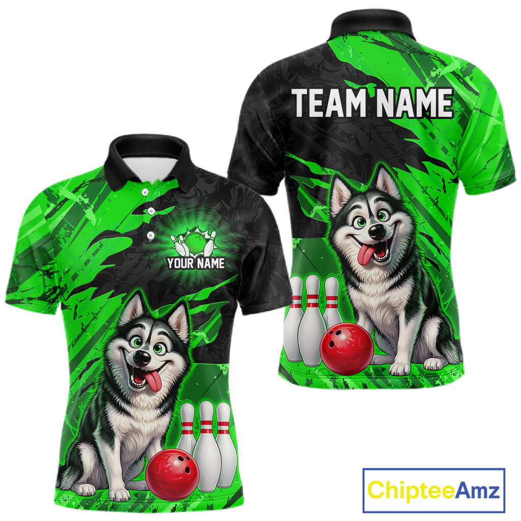 Custom Funny Husky Bowling Shirts Green Bowling League Jersey