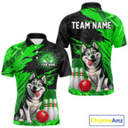 Custom Funny Husky Bowling Shirts Green Bowling League Jersey