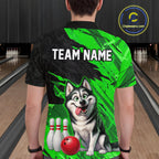 Custom Funny Husky Bowling Shirts Green Bowling League Jersey