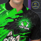 Custom Funny Husky Bowling Shirts Green Bowling League Jersey