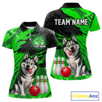 Custom Funny Husky Bowling Shirts Green Bowling League Jersey
