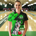 Custom Funny Husky Bowling Shirts Green Bowling League Jersey