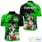 Custom Funny Husky Bowling Shirts Green Bowling League Jersey