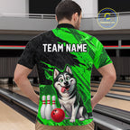 Custom Funny Husky Bowling Shirts Green Bowling League Jersey