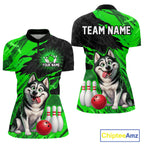 Custom Funny Husky Bowling Shirts Green Bowling League Jersey
