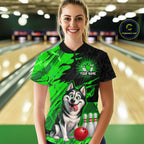Custom Funny Husky Bowling Shirts Green Bowling League Jersey