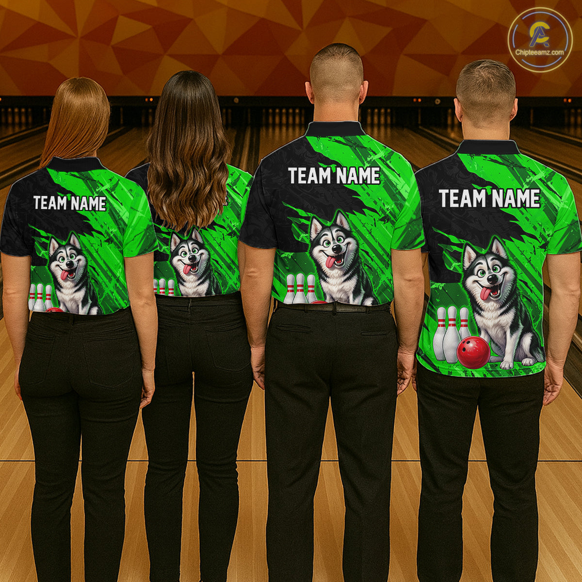 Custom Funny Husky Bowling Shirts Green Bowling League Jersey