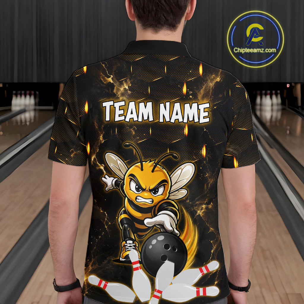 Custom Black & Gold Funny Bee Bowling Shirt Polo & 1/4-Zip Bowling Team Jersey