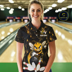 Custom Black & Gold Funny Bee Bowling Shirt Polo & 1/4-Zip Bowling Team Jersey