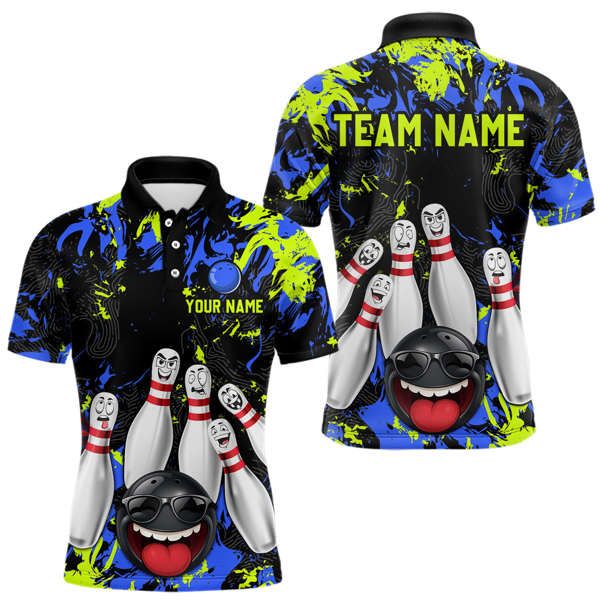 Green Blue Funny Bowling Team Shirt Bowling League Jersey Polo & 1/4 Zip Bowler Outfit