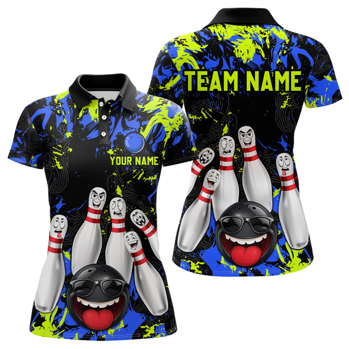 Green Blue Funny Bowling Team Shirt Bowling League Jersey Polo & 1/4 Zip Bowler Outfit