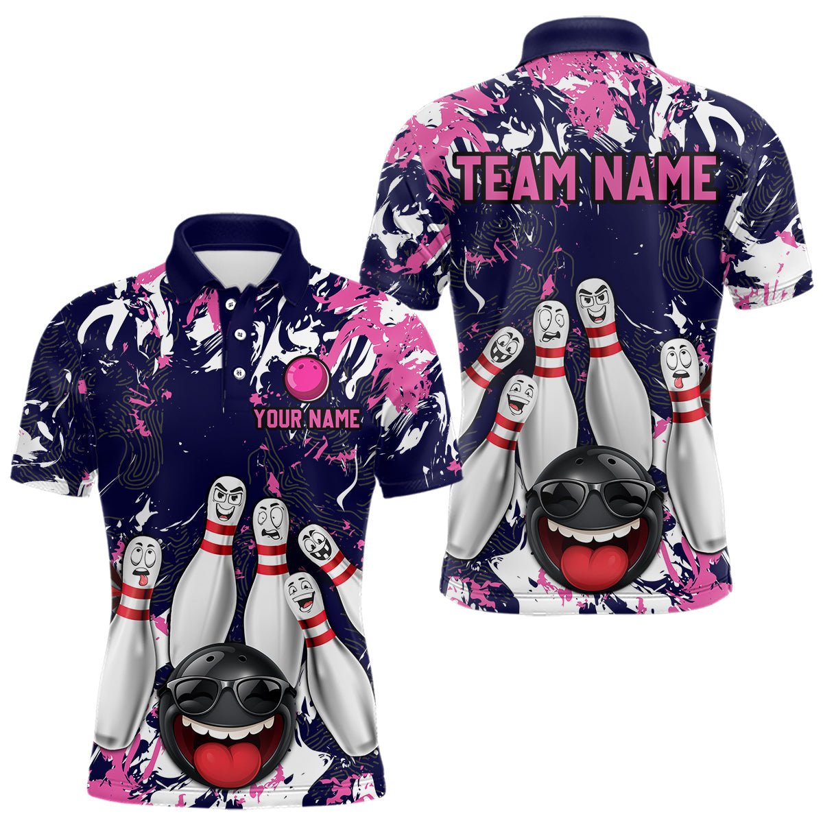 Navy Pink Funny Bowling Team Shirt Bowling League Jersey Polo & 1/4 Zip Bowler Outfit