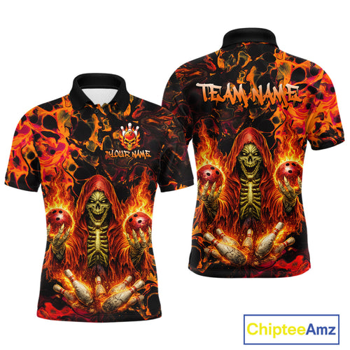 Custom Flame Skeleton Bowling Shirt Bowling Jersey Polo & Quarter-Zip Bowling Outfit
