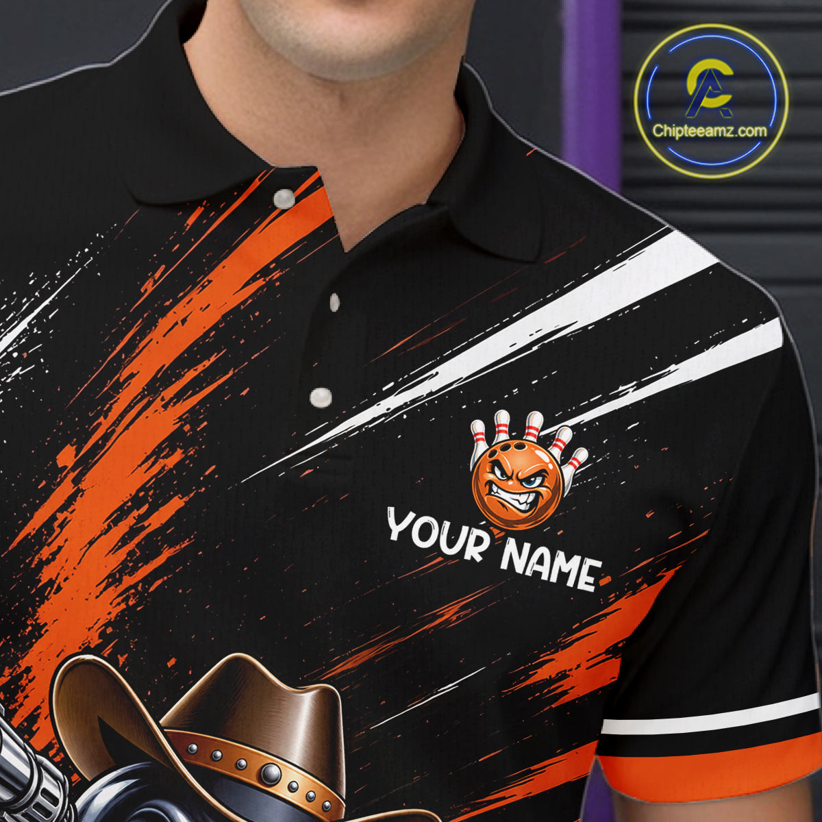 Custom Orange Funny Cowboy Gun Bowling Shirt Bowling Jersey