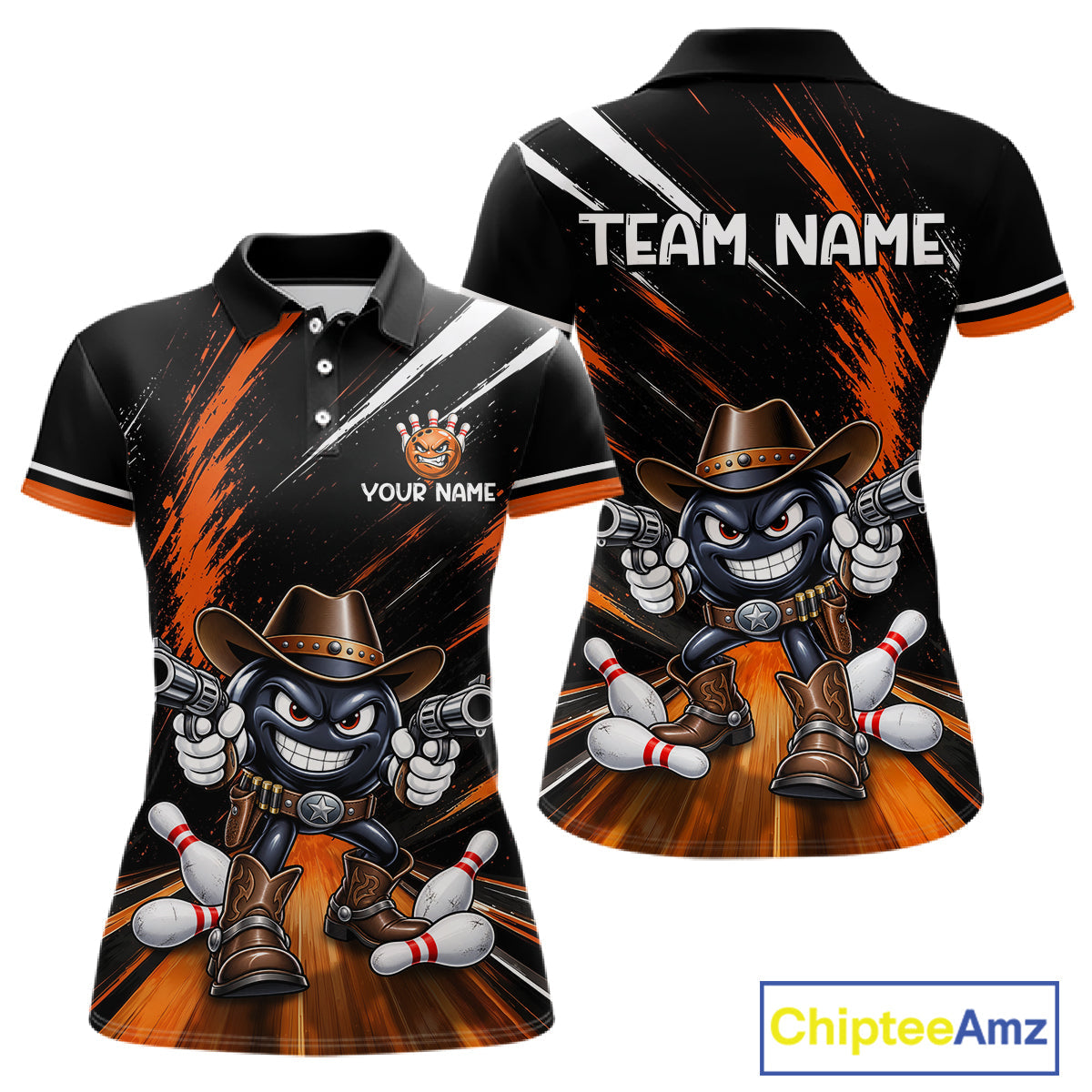 Custom Orange Funny Cowboy Gun Bowling Shirt Bowling Jersey