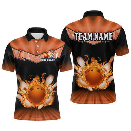 Orange Flame Bowling Team Shirt Customized Polo & Quarter-Zip Bowling Team Jersey