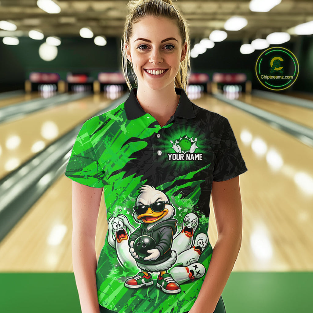 Custom Green Funny Duck Bowling Shirts Bowling Jersey