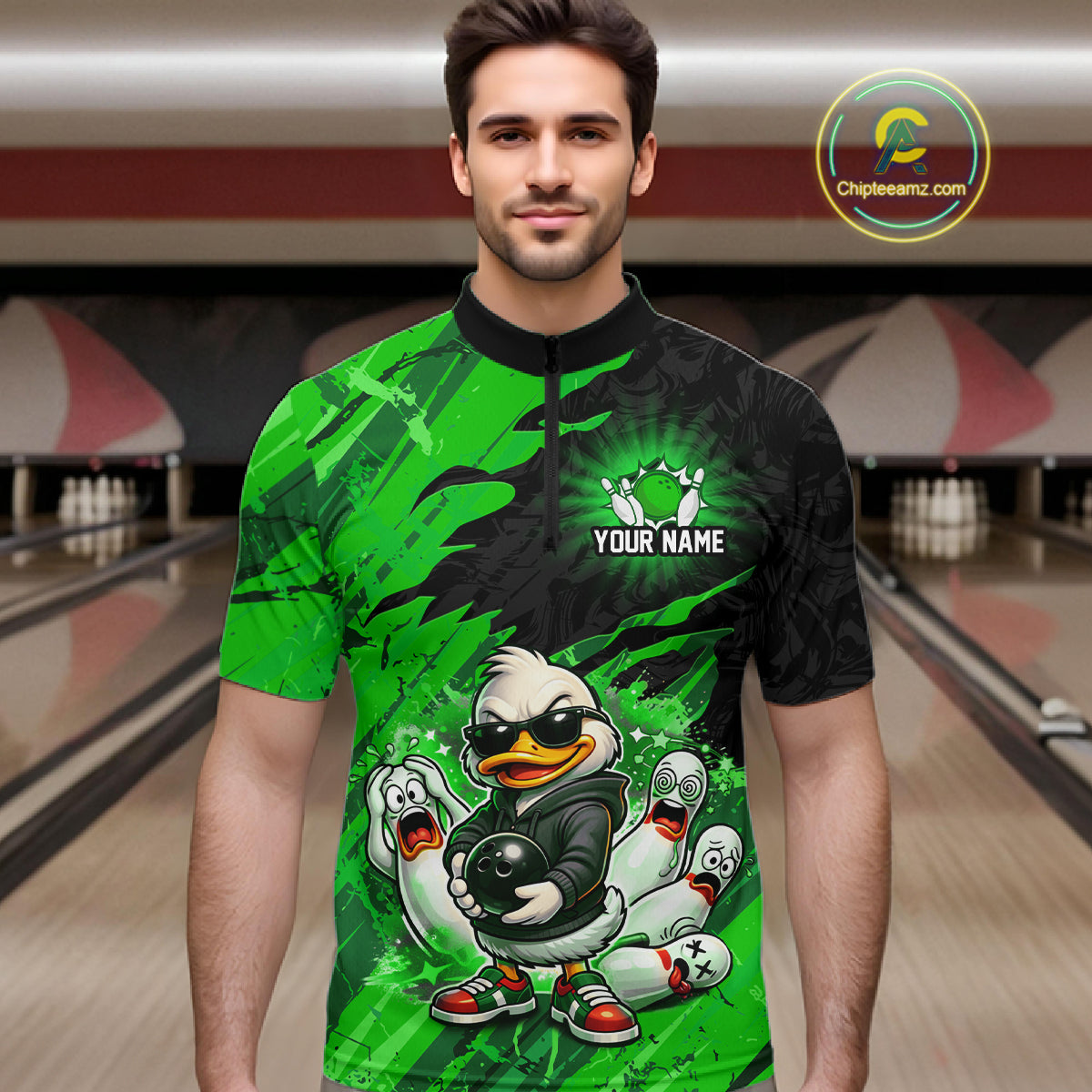 Custom Green Funny Duck Bowling Shirts Bowling Jersey