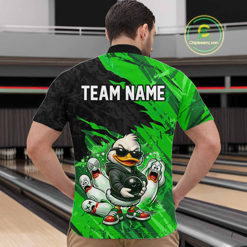 Custom Green Funny Duck Bowling Shirts Bowling Jersey