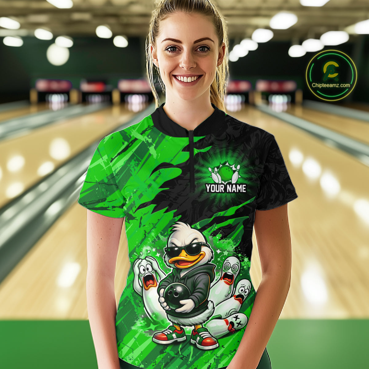 Custom Green Funny Duck Bowling Shirts Bowling Jersey