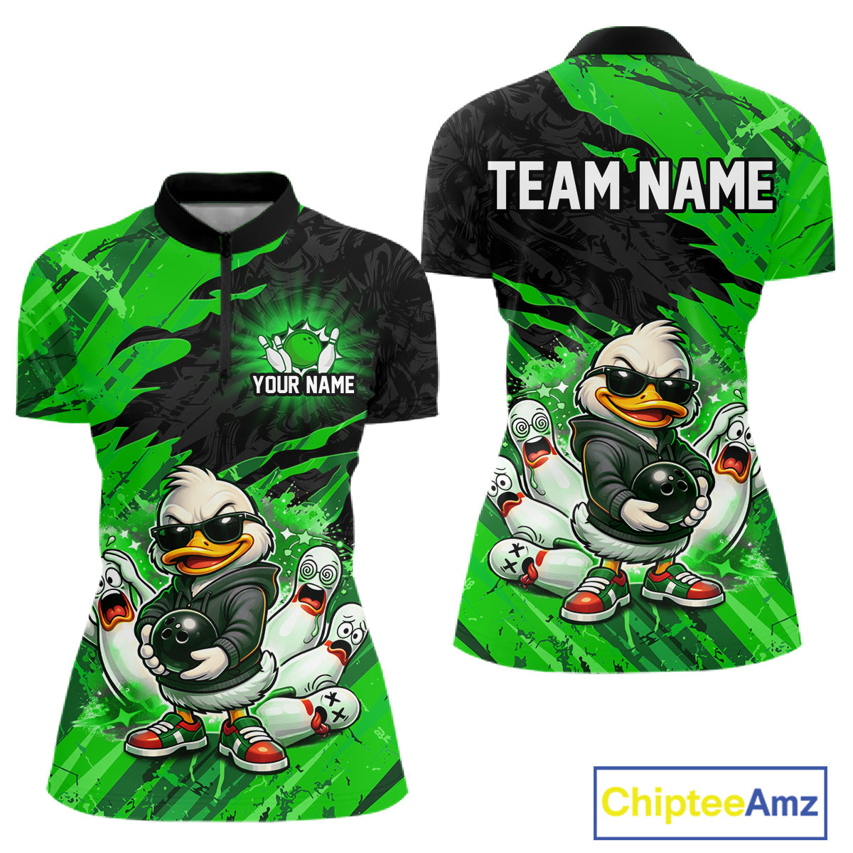 Custom Green Funny Duck Bowling Shirts Bowling Jersey