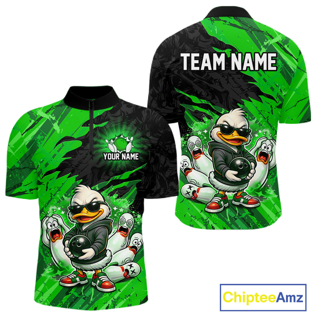 Custom Green Funny Duck Bowling Shirts Bowling Jersey