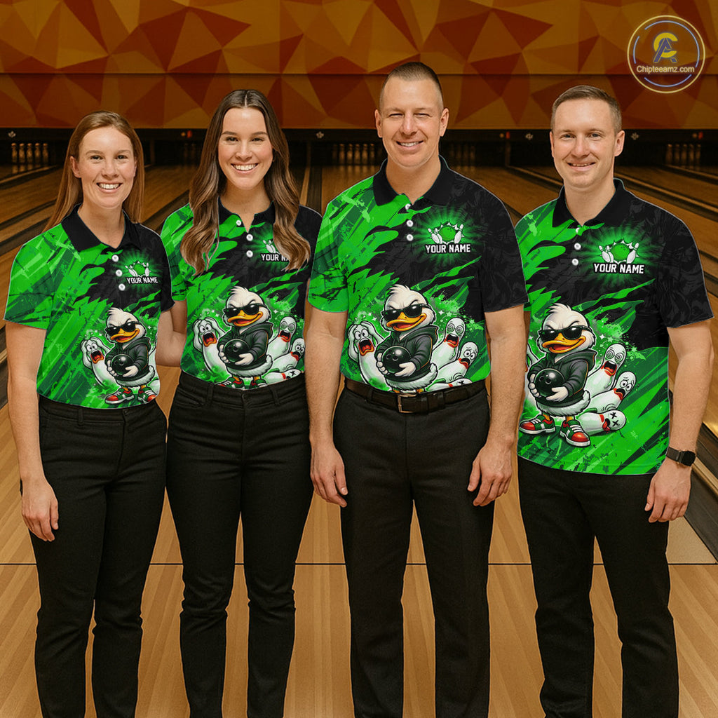 Custom Green Funny Duck Bowling Shirts Bowling Jersey