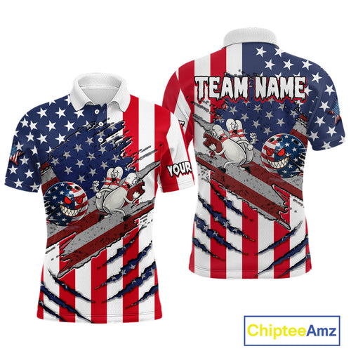 Custom American Flag Bowling Shirt Funny Blue Red White Bowling Jersey Polo & Quarter-Zip