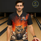 Custom Orange Funny Cat Bowling Hawaiian Shirt Bowling Team League Outfit