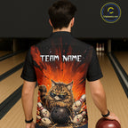 Custom Orange Funny Cat Bowling Hawaiian Shirt Bowling Team League Outfit