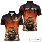 Custom Orange Funny Cat Bowling Team Shirt Bowling League Jersey Outfit