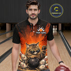Custom Orange Funny Cat Bowling Team Shirt Bowling League Jersey Outfit