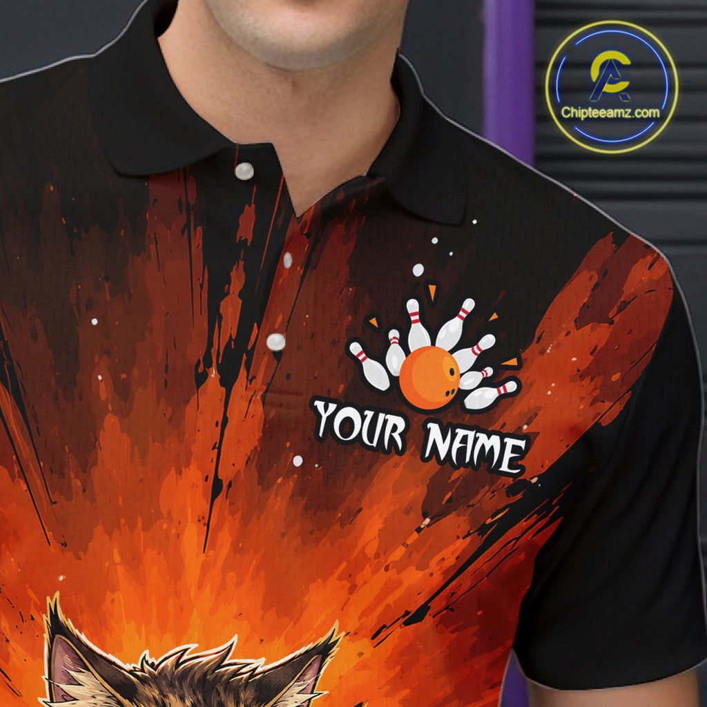 Custom Orange Funny Cat Bowling Team Shirt Bowling League Jersey Outfit