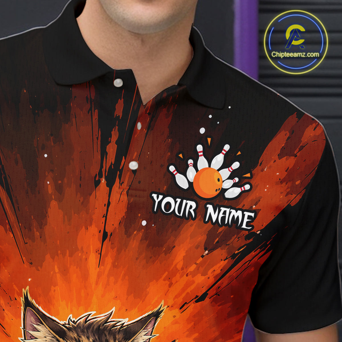 Custom Orange Funny Cat Bowling Team Shirt Bowling League Jersey Outfit
