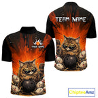 Custom Orange Funny Cat Bowling Team Shirt Bowling League Jersey Outfit