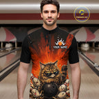 Custom Orange Funny Cat Bowling Team Shirt Bowling League Jersey Outfit