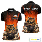 Custom Orange Funny Cat Bowling Team Shirt Bowling League Jersey Outfit
