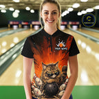 Custom Orange Funny Cat Bowling Team Shirt Bowling League Jersey Outfit