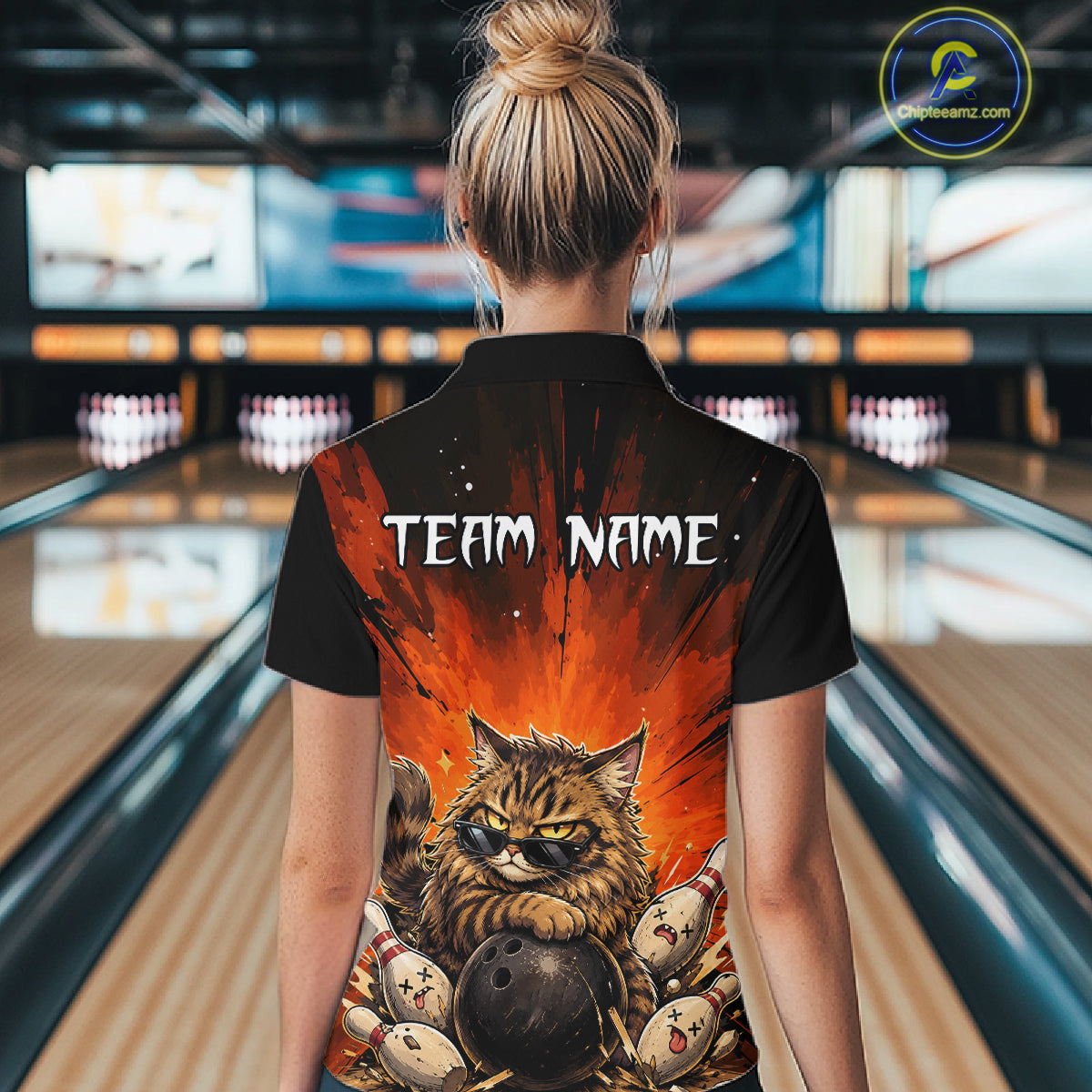 Custom Orange Funny Cat Bowling Team Shirt Bowling League Jersey Outfit