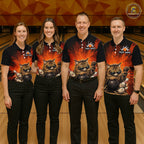 Custom Orange Funny Cat Bowling Team Shirt Bowling League Jersey Outfit