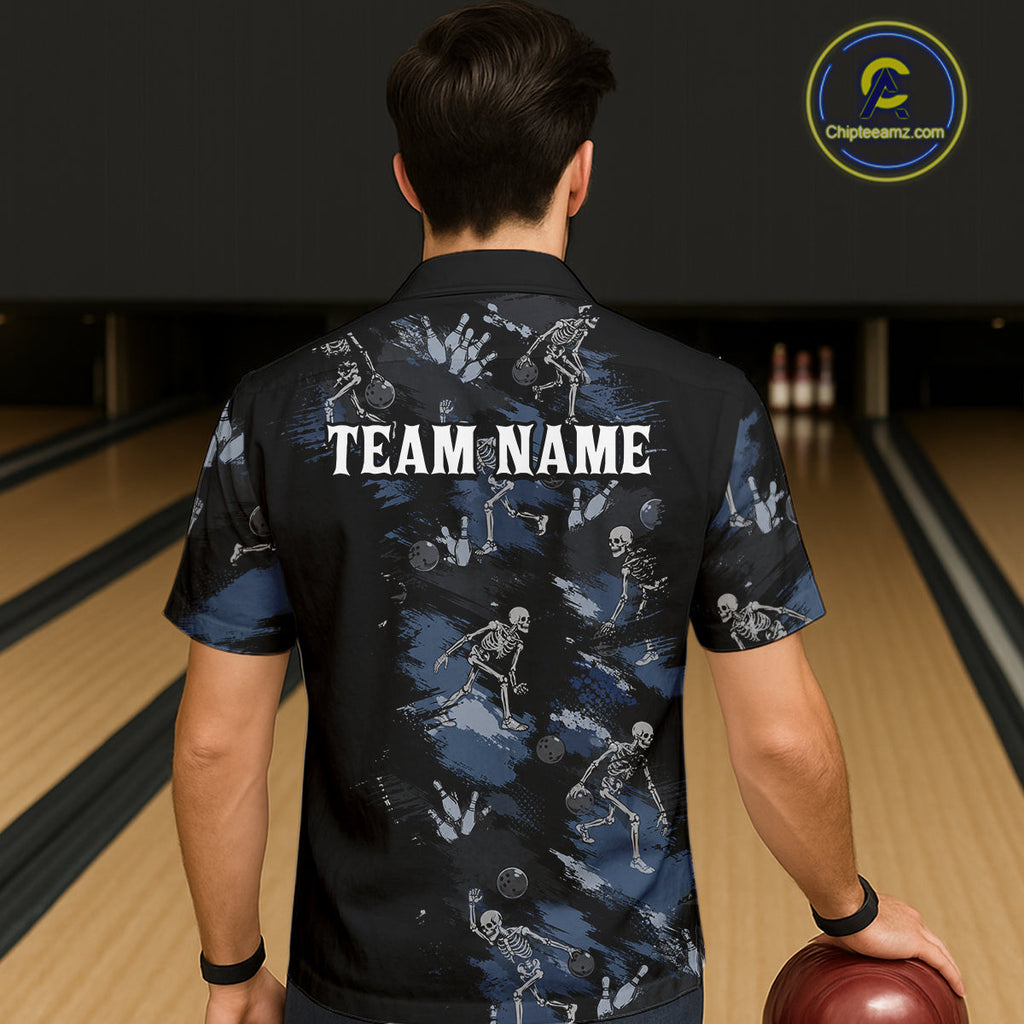Custom Skeleton Bowling Hawaiian Shirt Funny Bowling Button Up Shirt