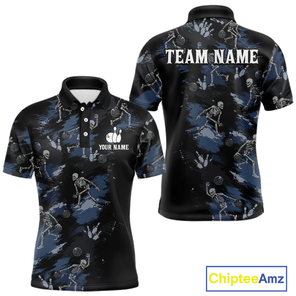 Custom Funny Skeleton Bowling Shirt Bowling Jersey Polo & Quarter-Zip