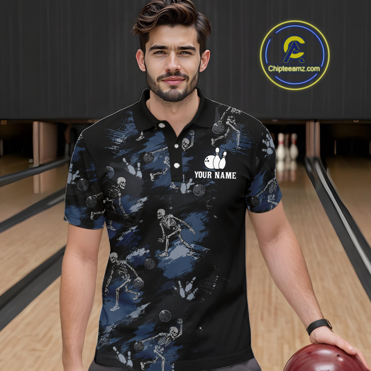 Custom Funny Skeleton Bowling Shirt Bowling Jersey Polo & Quarter-Zip